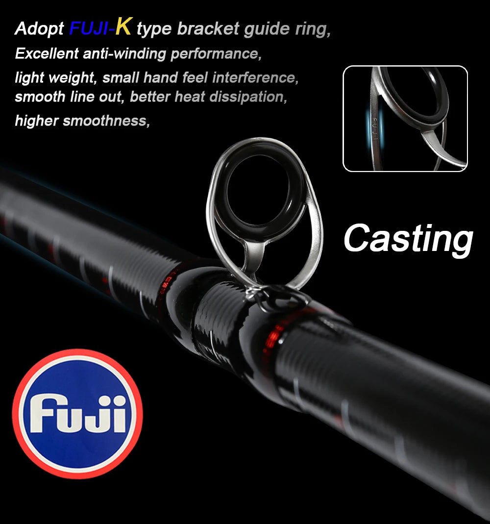 BUDEFO ROCK  Carbon Spinning Casting Fishing Rod with 1.98m 2.28m 2.43m 2.58m 2.70m 3.00m Baitcasting FUJI Guide FAST Rod