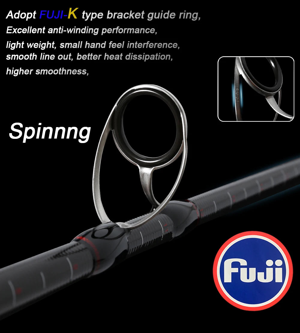 BUDEFO ROCK  Carbon Spinning Casting Fishing Rod with 1.98m 2.28m 2.43m 2.58m 2.70m 3.00m Baitcasting FUJI Guide FAST Rod