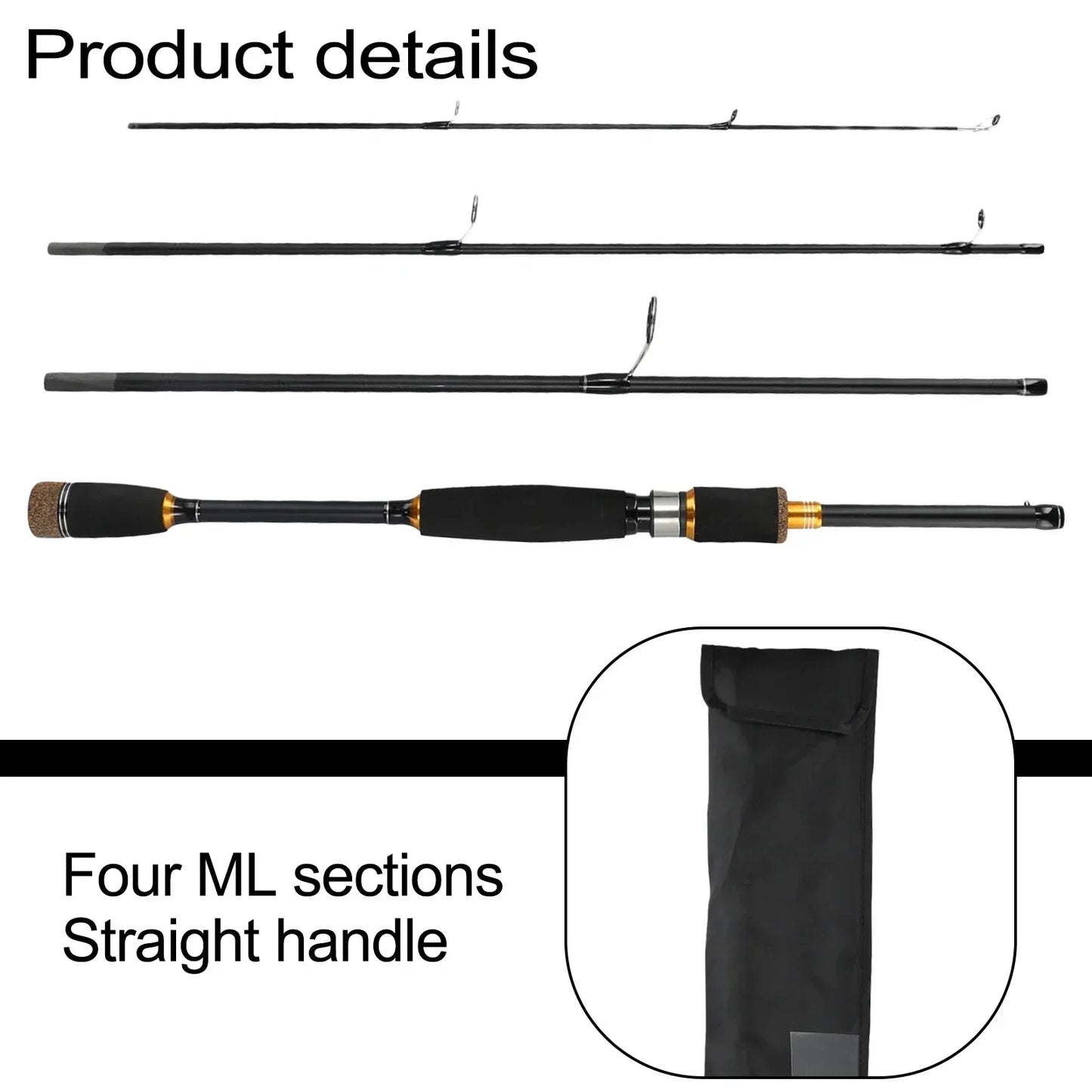 1pc 4-section Fishing Rod 1.8/2.1m Carbon Fiber Lure Fishing Rod ML Travel Spinner Baitcasting Pole Fishing Rods Poles Parts