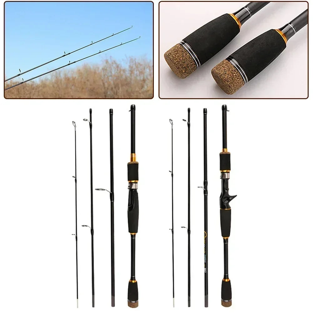 1pc 4-section Fishing Rod 1.8/2.1m Carbon Fiber Lure Fishing Rod ML Travel Spinner Baitcasting Pole Fishing Rods Poles Parts